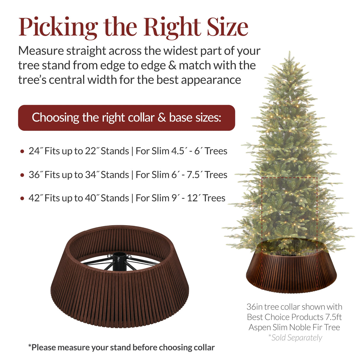 Best Choice Products 36in Christmas Tree Collar, Solid Wood Slatted Tree Skirt Holiday Accessory for Home - Walnut