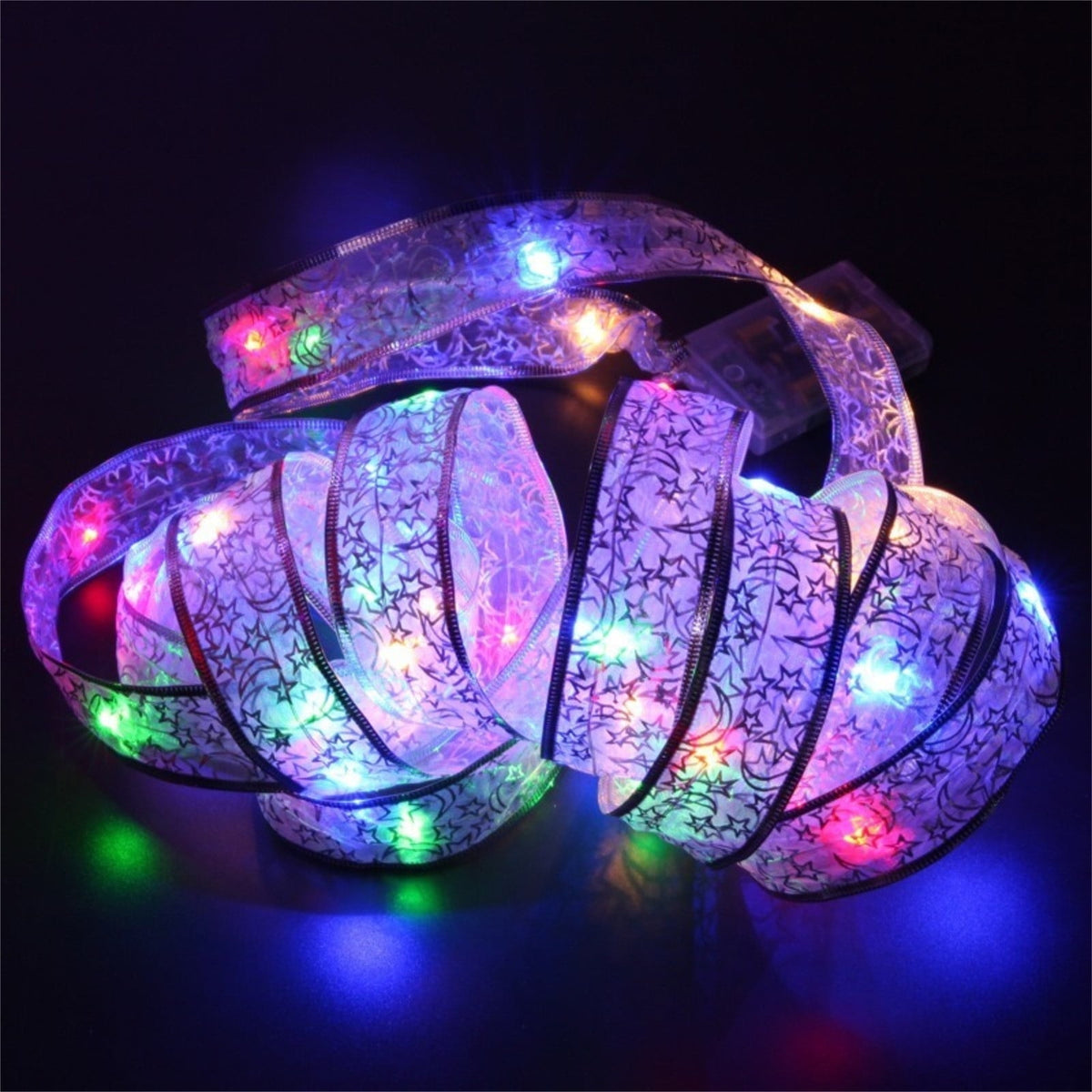 Christmas Tree Lights,Bouanq 6.5 FT 20 LED Ribbon Christmas Lights,Christmas Decorations Christmas Lights Tree Ornaments DIY Lace Bow LED Strip lights Decoration for Xmas Party Outdoor Hanging