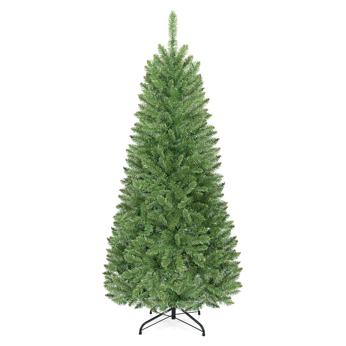 Costway 6Ft Pre-lit Artificial Pencil Christmas Tree Hinged Fir PVC Tree with 250 LED Lights