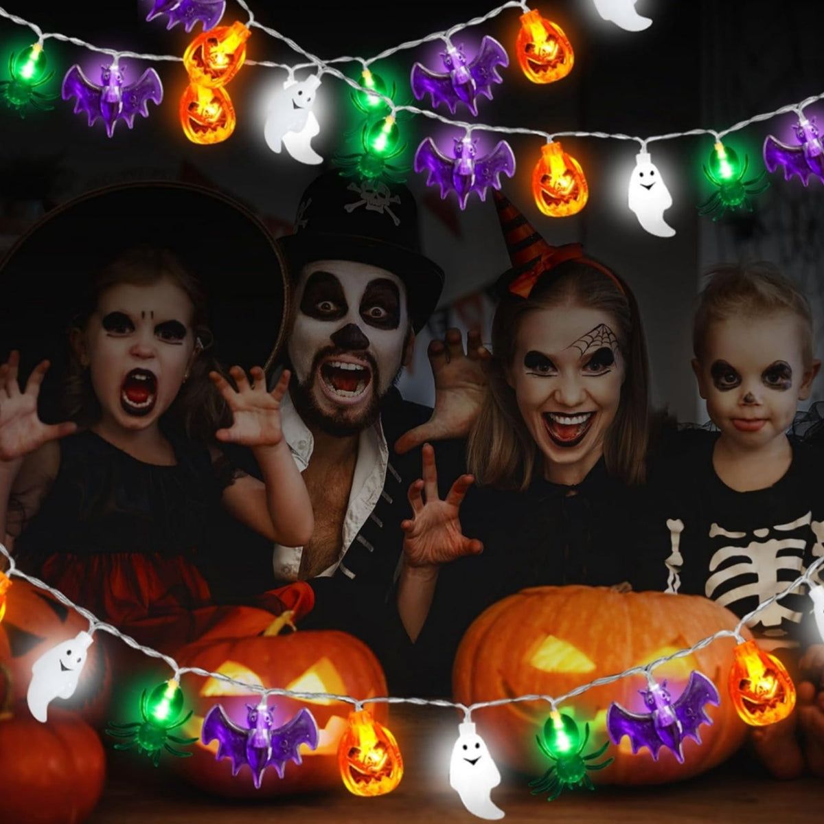 Katinyos Halloween Lights Decor,16 FT 40 LED 3D Pumpkin Bat Ghost Battery Operated String Lights with 8 Lighting Modes