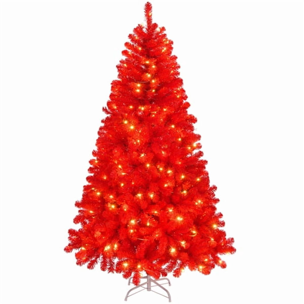 7FT Pre-Lit Red Christmas Tree - 1100 PVC Branch Tips, 400 LEDs, 10 Modes w/Remote, Flame-Retardant Artificial Holiday Centerpiece