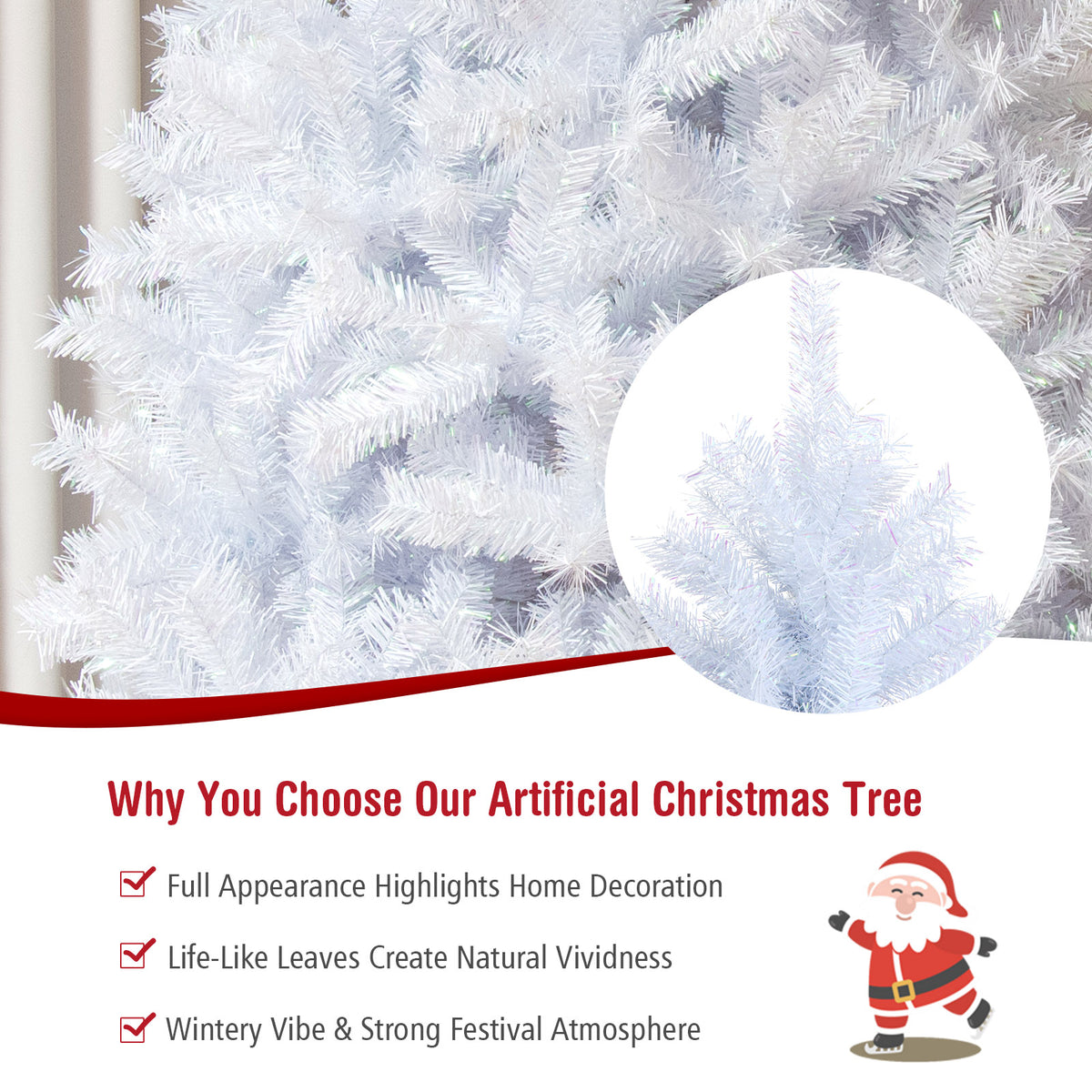 Topbuy 6FT White Realistic Xmas Tree, Lush Christmas Tree W/ 792 PVC & PET Branch Tips