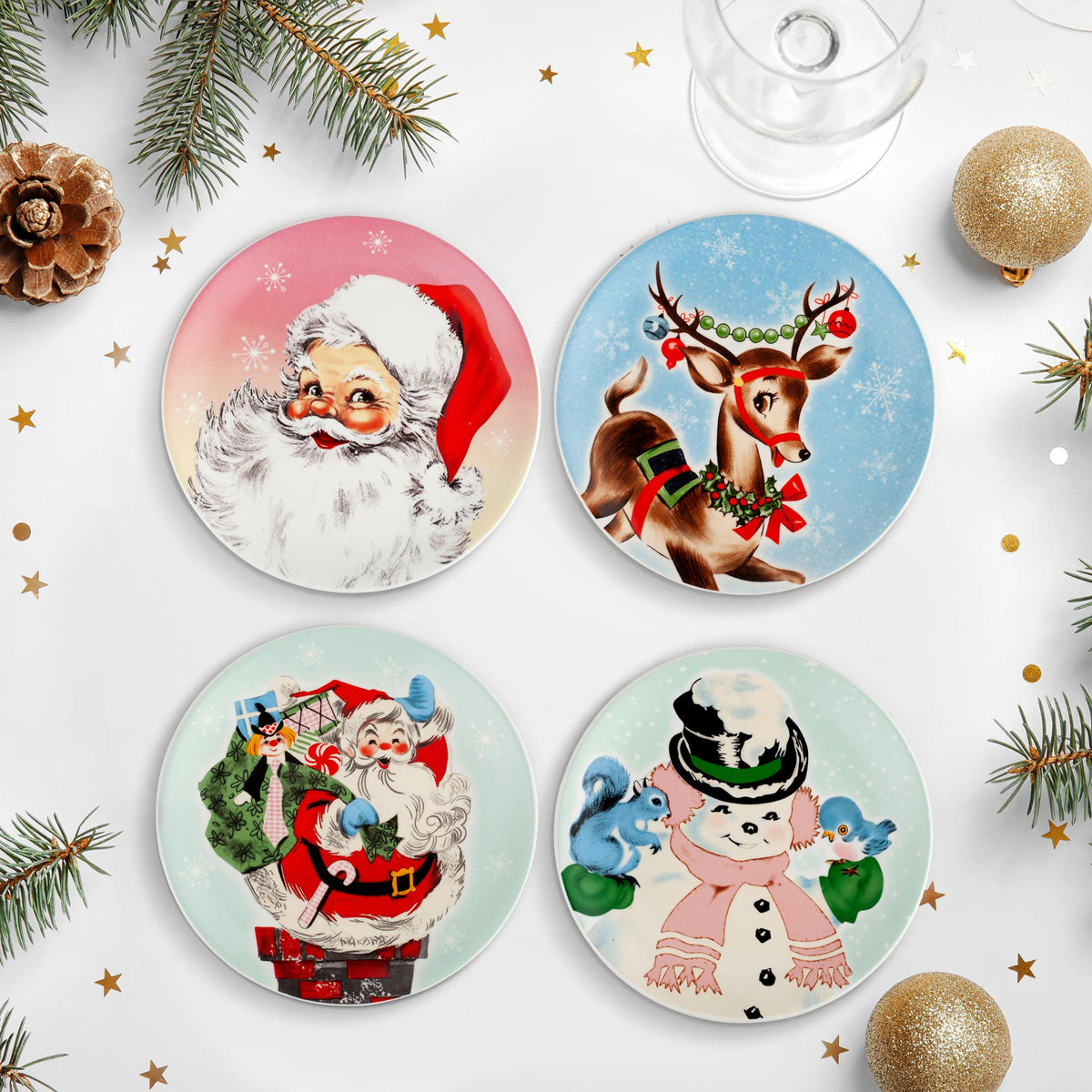Mr. Christmas 8 in. Set of 4 Nostalgic Ceramic Character Plates - Classic