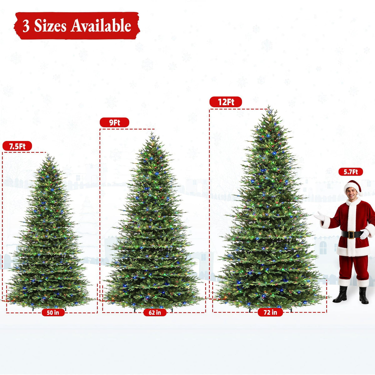 VIVATREES 7.5ft Pre-lit Artificial Christmas Tree Frasier Fir w/ 3325 PVC PE Hinged Branch Tips 450 Multi Color LED Lights Foldable Base