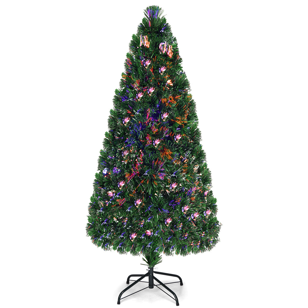 Topbuy 6'Pre-Lit Fiber Optic Artificial PVC Christmas Tree w/ Metal Stand (Indoor/Outdoor)