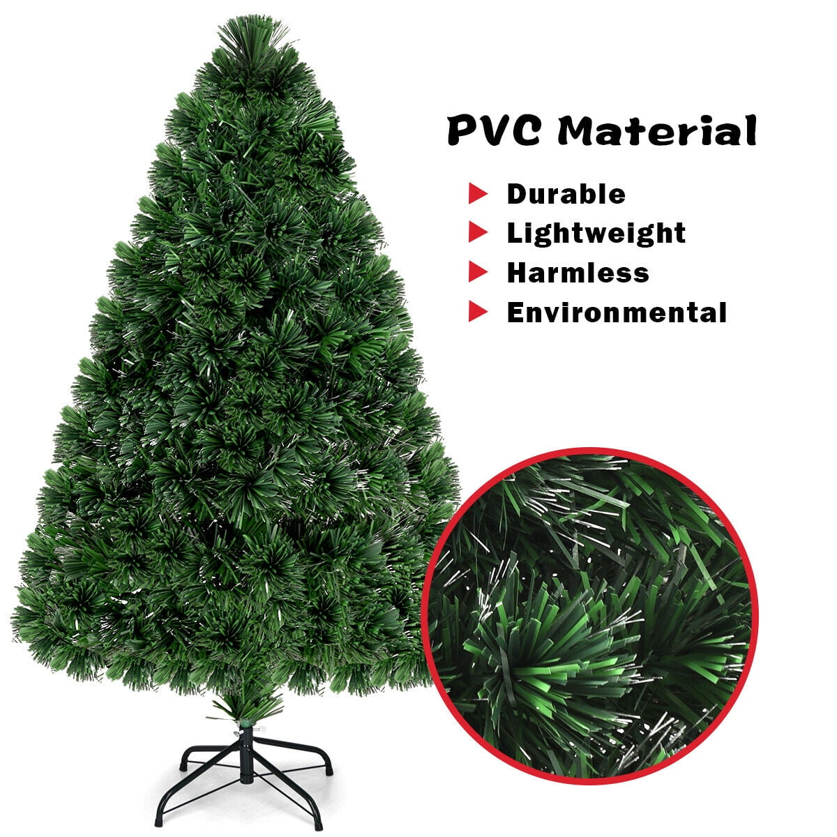 Costway 6Ft Pre-Lit Fiber Optic PVC Christmas Tree Metal Holiday