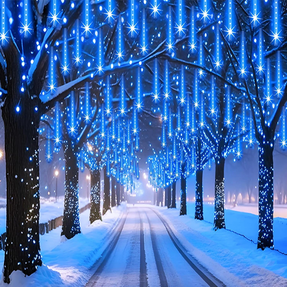 DONGPAI Meteor Shower Lights Outdoor, 11.8 Inch 8 Tube Icicle Lights, Waterproof Meteor Christmas Lights Outdoor, Hanging Falling Rain Lights for Xmas Tree Outside Holiday Decoration