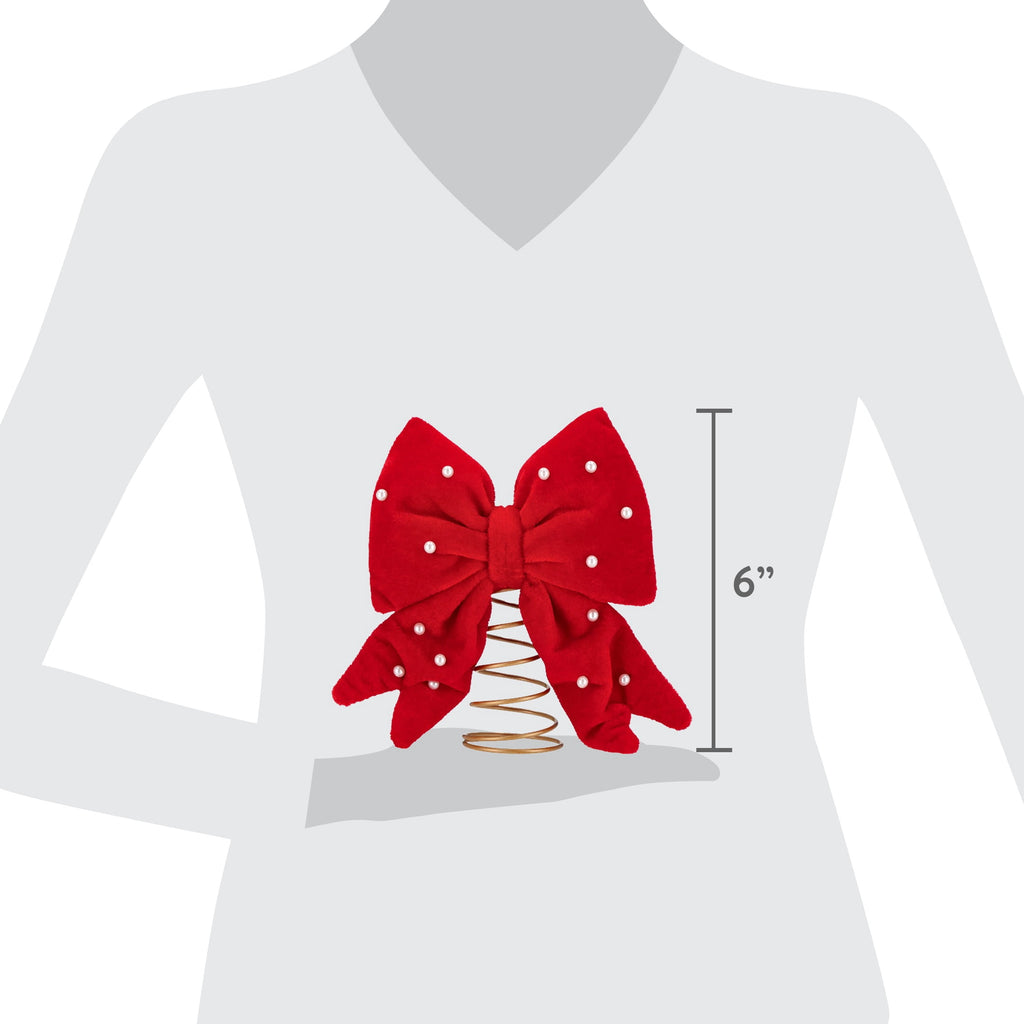 Mini Velvet Beaded Bow Christmas Tree Topper, Red and White, 6", by Holiday Time