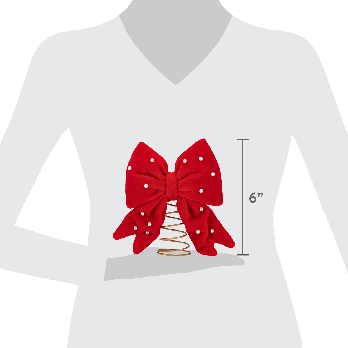 Mini Velvet Beaded Bow Christmas Tree Topper, Red and White, 6", by Holiday Time