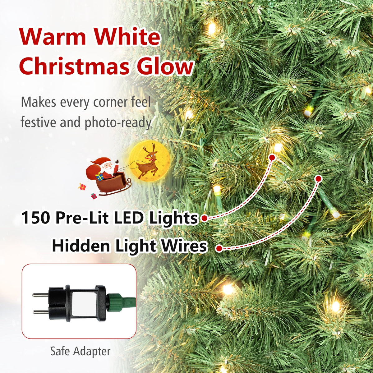 Costway 5 FT Pre-Lit Pencil Christmas Tree with 150 LED Lights & 296 Branch Tips Party