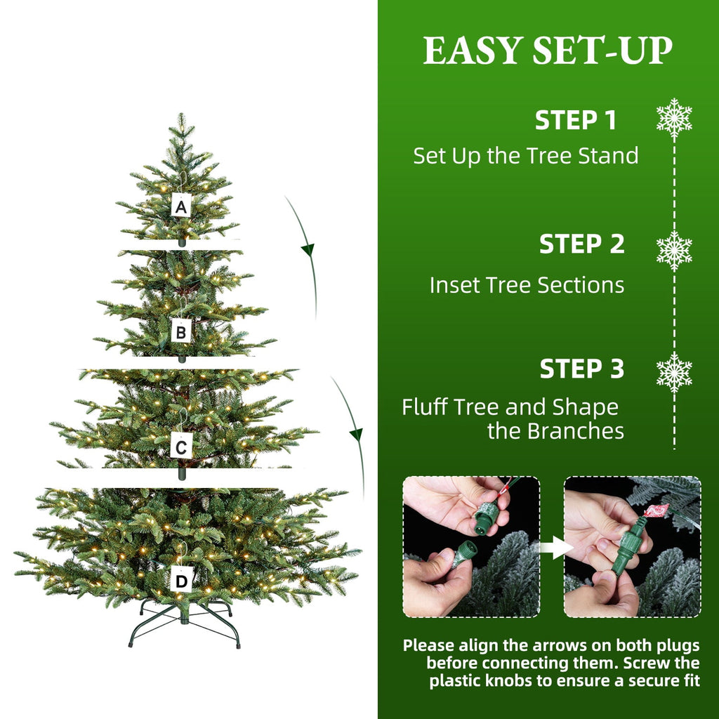 VIVATREES 6ft Pre-lit Artificial Christmas Tree w/ 1153 Mixed PVC PE Hinged Branch Tips 330 Warm White LED Lights Foldable Base