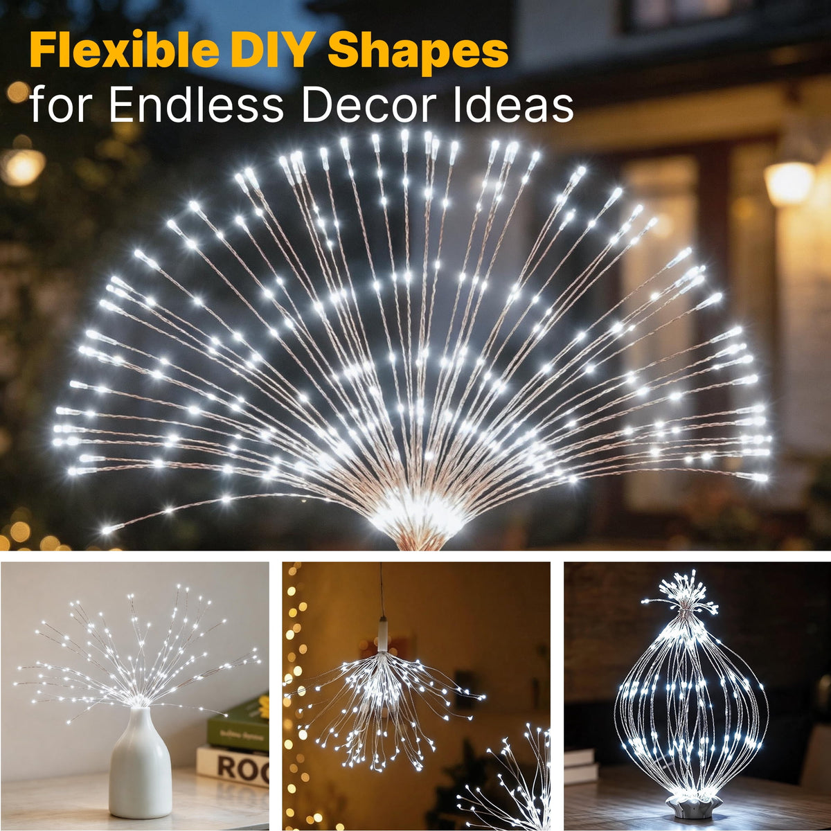 5-Pack LED Firework Lights, 450 LED Starburst String Lights with 8 Modes, Plug In Waterproof Fairy Christmas Lights for Garden Patio Indoor Outdoor Decor, Cool White
