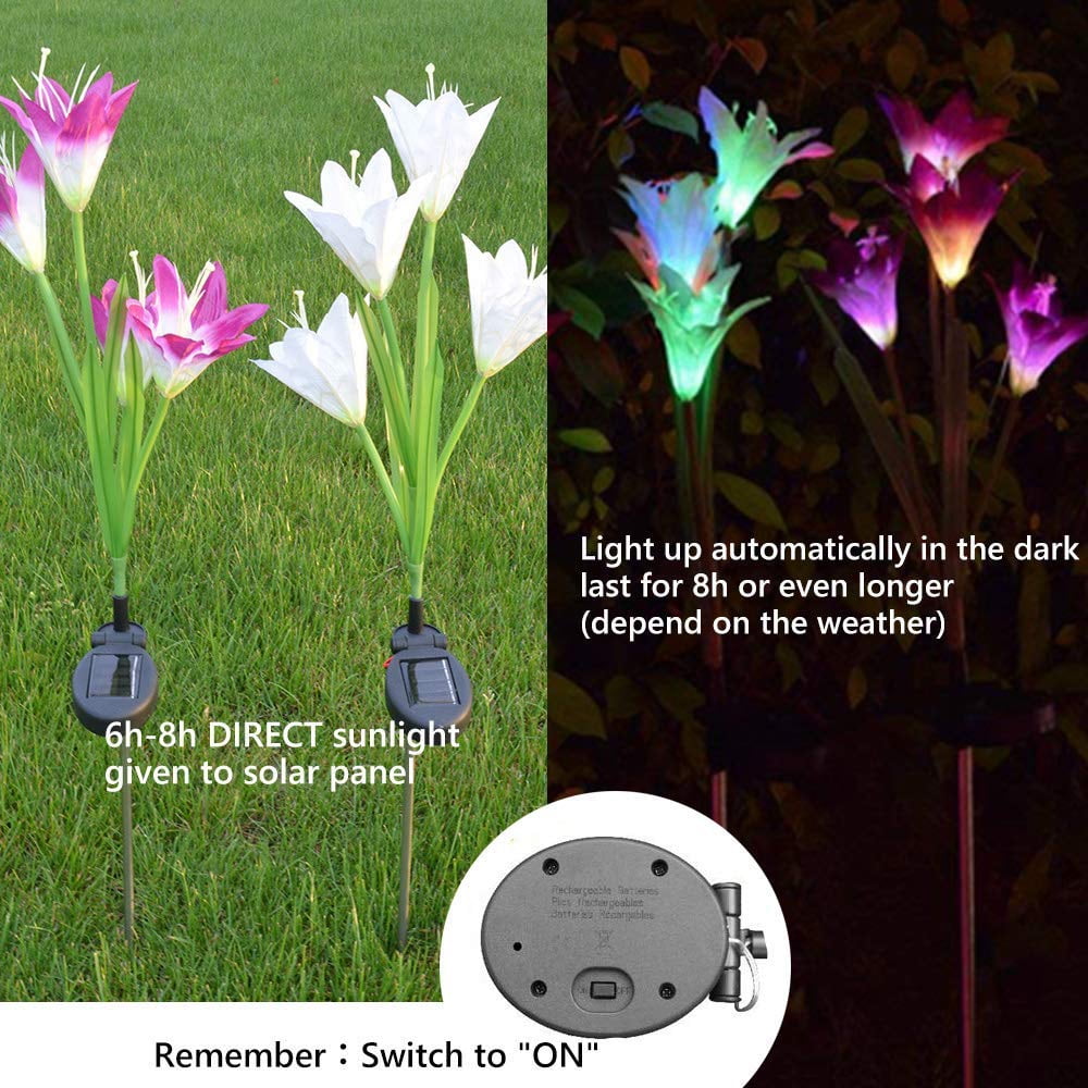 QiShi Solar Garden Lights Tree Outdoor Multi-Color Changing LED Stake Lights Flower for Garden, Patio, Yard and Decoration Solar Flickering Tree Lights (Tree,2 Pack)