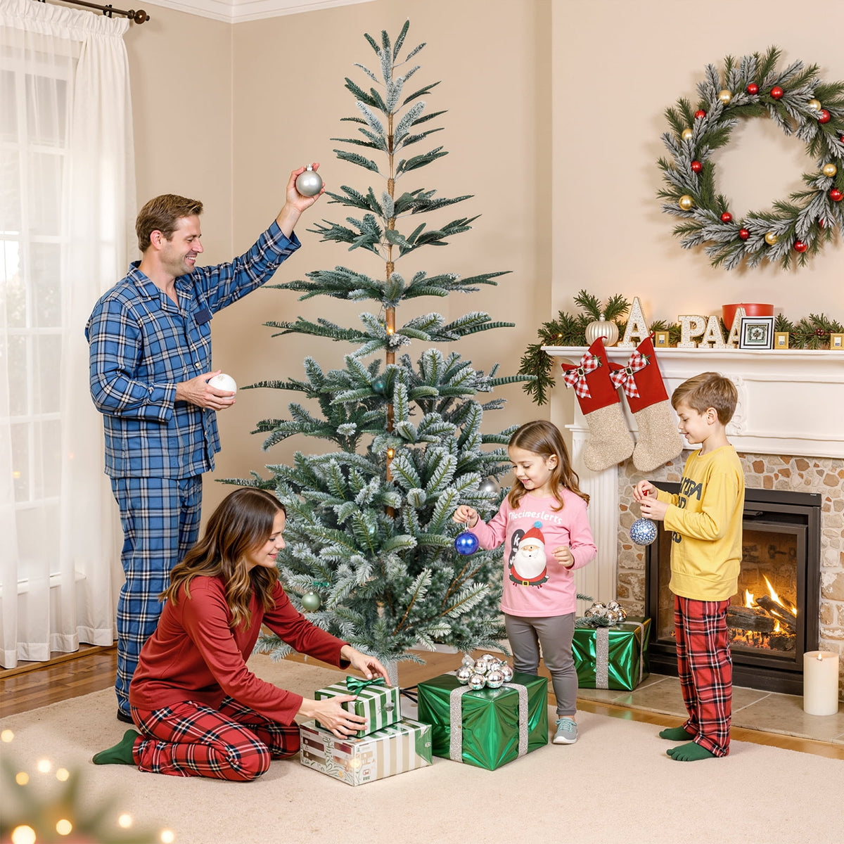 Fenbeli 6ft Artificial Christmas Tree with Metal Base, Indoor Outdoor Green