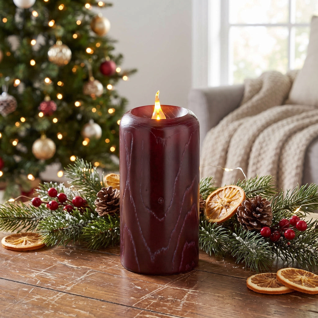 Battery-Operated LED Wooden Flameless Christmas Candle, Mauve, 7", by Holiday Time