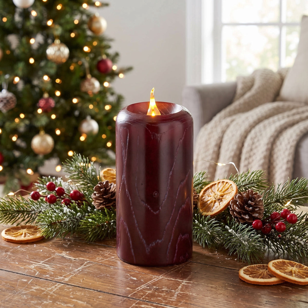 Battery-Operated LED Wooden Flameless Christmas Candle, Mauve, 7", by Holiday Time