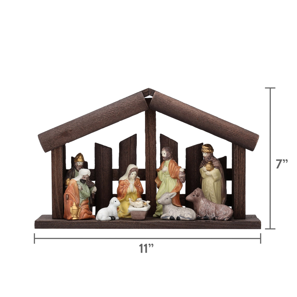 Porcelain Tabletop Indoor Nativity Scene Christmas Decoration, 11" x 7", 11 Pieces, by Holiday Time