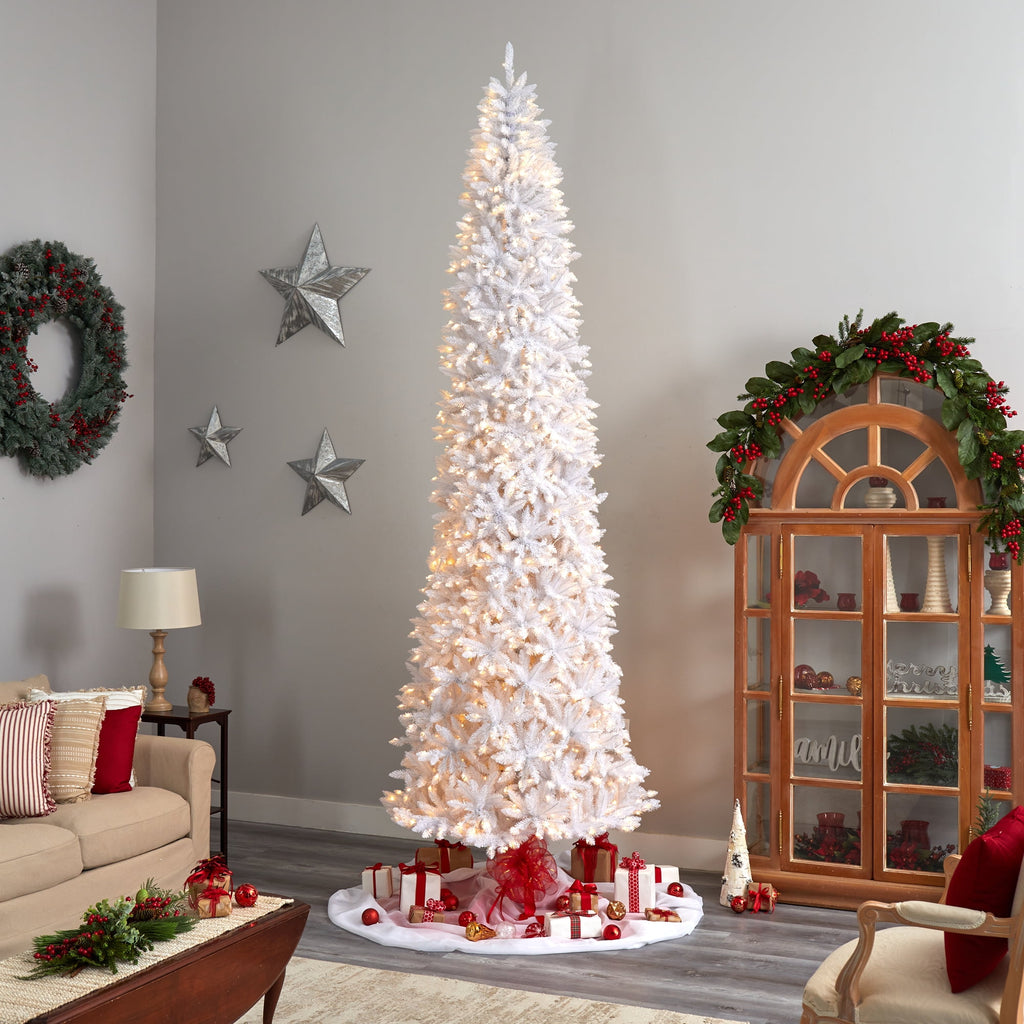Nearly Natural 3' White Slim Artificial Christmas Tree Prelit 50 Warm White LED Lights