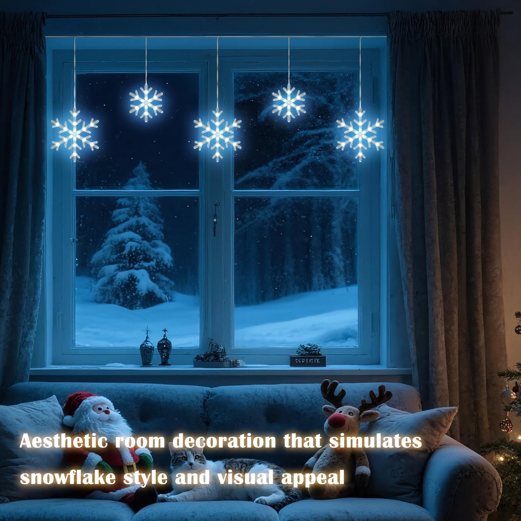 BeatiNeon 9ft Christmas Snowflake String Lights, 10 Pcs Blue & Cool White LED Snowfall Lights with Twinkle Effect, Connectable Indoor Outdoor Waterproof Holiday Decor for Eaves, Garden, Yard, Indoor