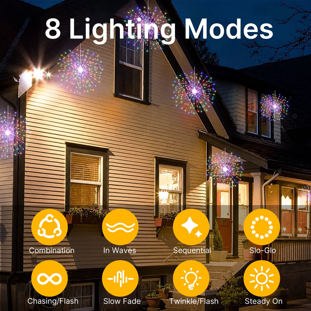 5-Pack LED Firework Lights, 450 LED Starburst String Lights with 8 Modes, Plug In Waterproof Fairy Christmas Lights for Garden Patio Indoor Outdoor Decor, Cool White