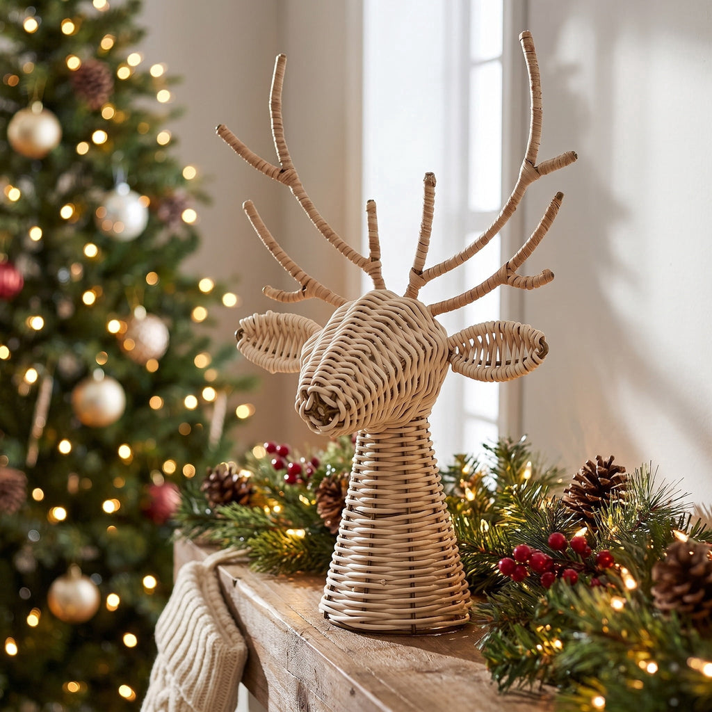 Rattan and Metal Woven Reindeer Christmas Decoration, Brown, 14", by Holiday Time