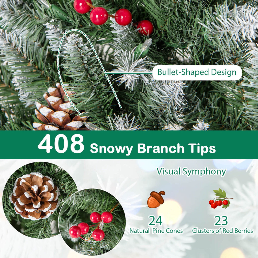 Costway 5 FT Pre-Lit Artificial Christmas Tree with 408 Snowy Branch Tips 250 LED Lights