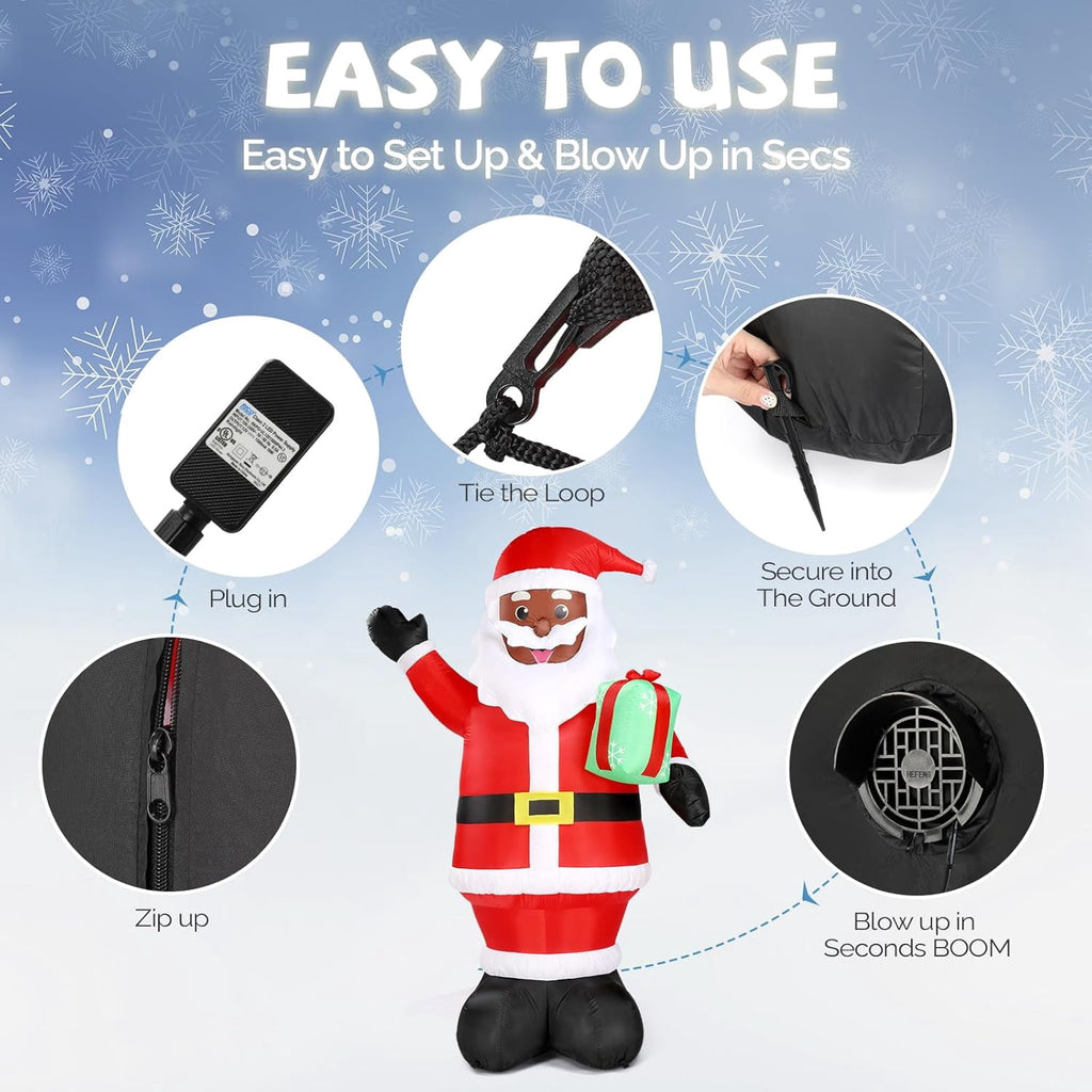 Joymor 8ft Lighted Inflatable Santa Claus Christmas Yard Decoration for Indoor/Outdoor, Black