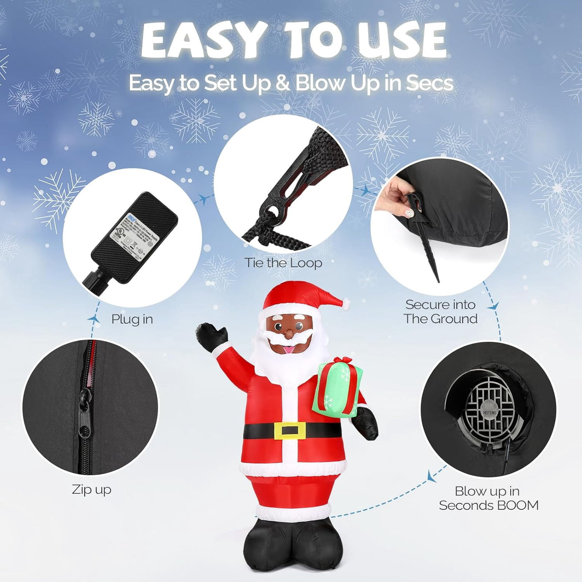 Joymor 8ft Lighted Inflatable Santa Claus Christmas Yard Decoration for Indoor/Outdoor, Black