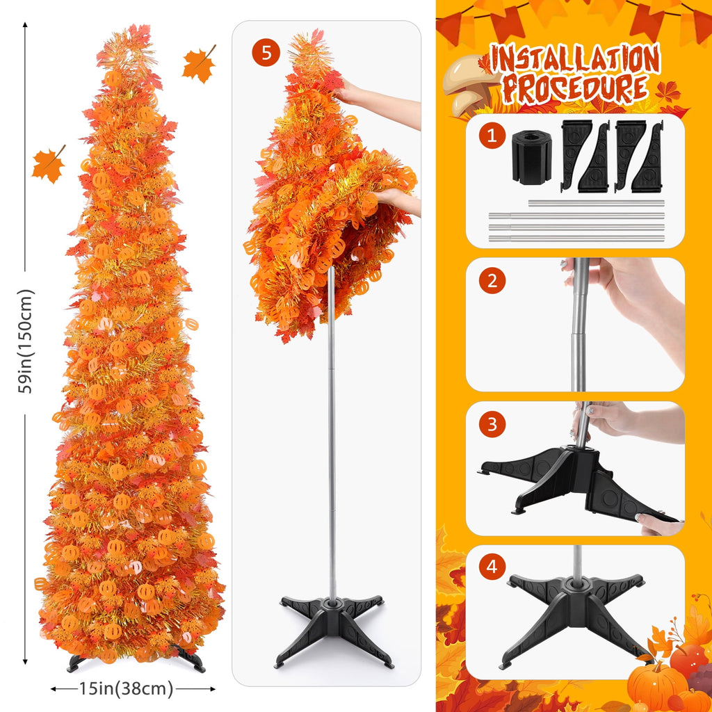 Ayieyill 5ft Halloween Tree Prelit, Pencil Pop up Tree with Light Halloween Decoration | Indoor | Black