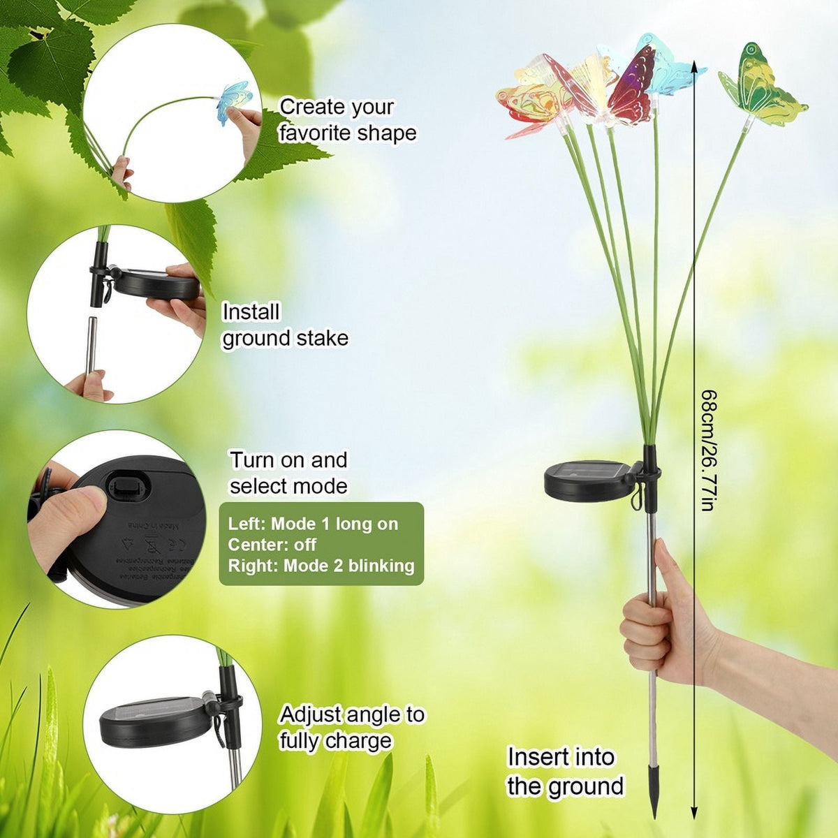 topjuju 2Pack Solar Garden Butterfly Lights, Swaying Butterfly Light, Like Lively Butterfly Flying in Garden, Waterproof Color Changing Solar Outdoor Lights for Yard Pathway Decor