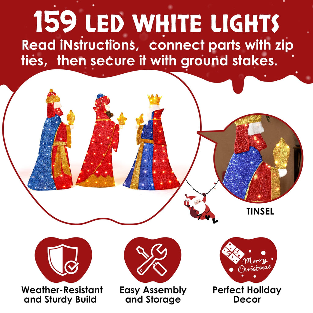 Ktaxon 6ft Christmas Lighted Three Kings Decor,Three Wise Man,Holy Family Christmas Outdoor Decor,Yard Decoration with 160LED Lights
