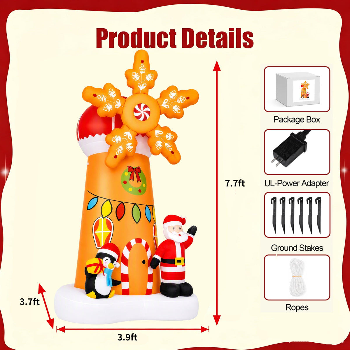 Firstness 7.7Ft High Christmas Inflatables Spinning Windmill with Santa and Penguin, Christmas Blow ups with LED Lights, Outdoor Yard Decoration