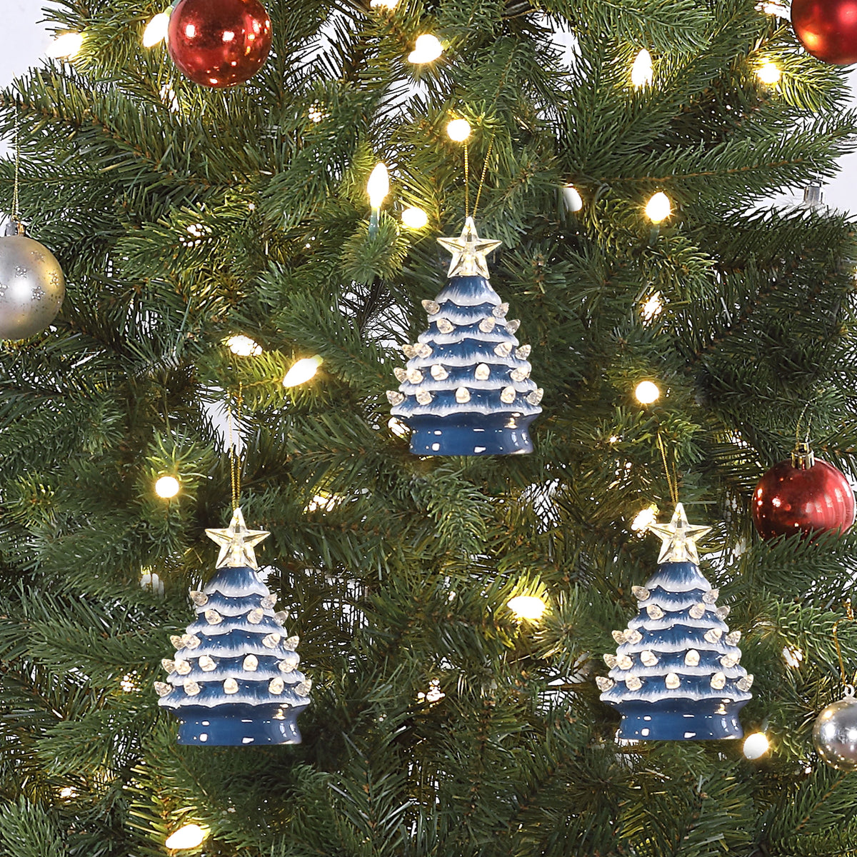 Mr. Christmas Nostalgic Ceramic Tree Ornaments - Green, Set of 3