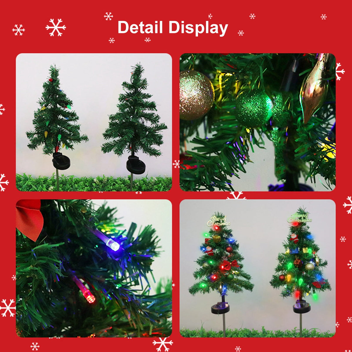 Gnmfd Solar Christmas Tree Outdoor Decorative LED Lights, Bow and Merry Christmas Ground Insert Lights, Waterproof Yard Holiday Lighting for Porch Garden Patio Landscape Decoration
