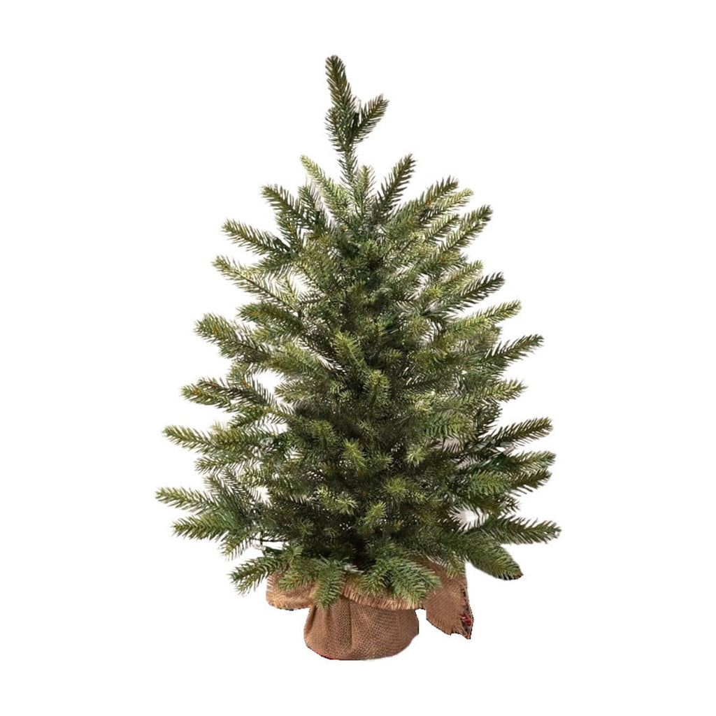 18"Pre-Lit 'Feel Real' Artificial Christmas Tree, Fir Christmas Tree, Premium Xmas Tree for Home, Office, Party Decoration, Includes Burlap Bag Base, Green, with warm light