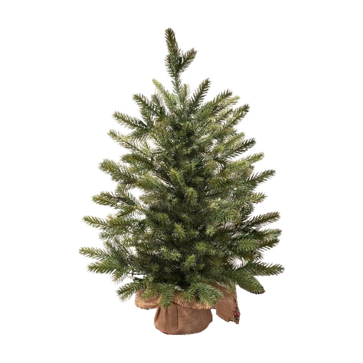 18"Pre-Lit 'Feel Real' Artificial Christmas Tree, Fir Christmas Tree, Premium Xmas Tree for Home, Office, Party Decoration, Includes Burlap Bag Base, Green, with warm light