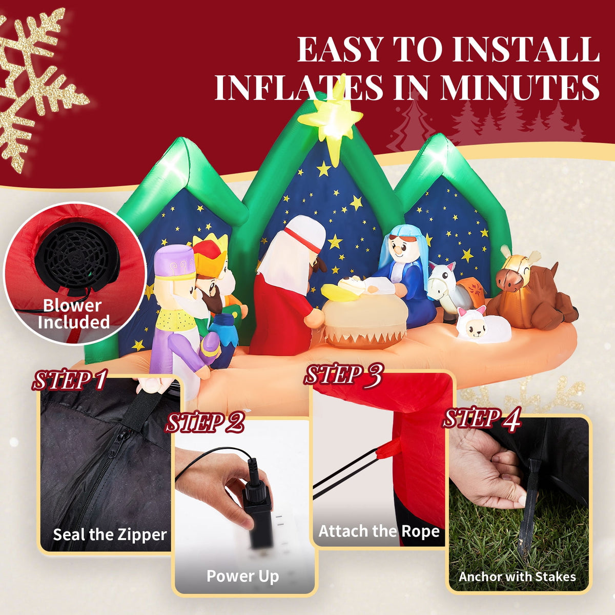 Ktaxon 9ft Length Christmas Nativity Scene Inflatable Holy Family Baby Jesus Christmas Outdoor Decor