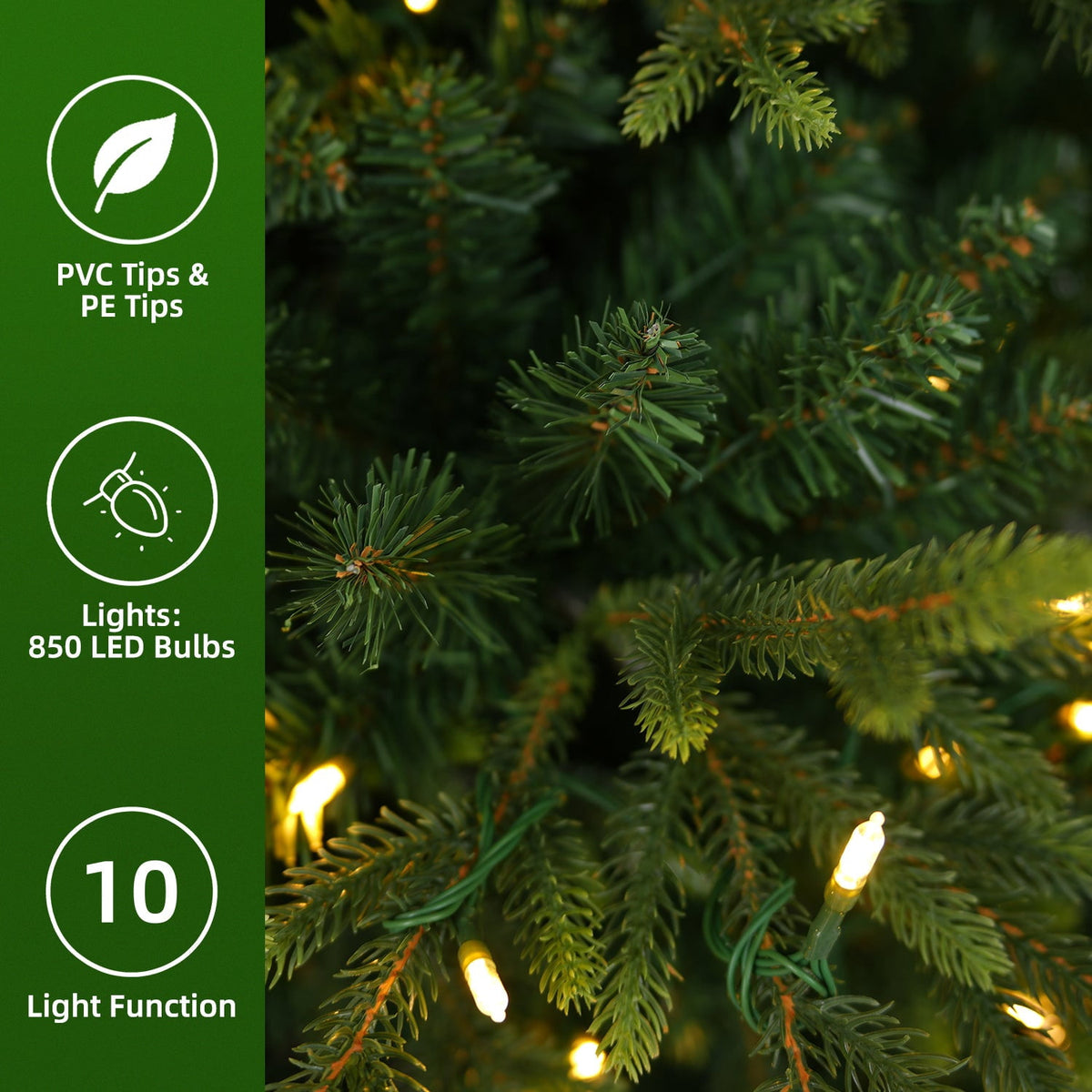 VIVATREES 7.5ft Pre-lit Artificial Christmas Tree Frasier Fir w/ 3325 PVC PE Hinged Branch Tips 450 Multi Color LED Lights Foldable Base