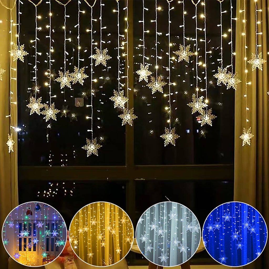 LED Curtain Lights,13ft/4M 96 LED Snowflake Curtain String Lights Plug-in Memory Window Curtain Lights with 8 Modes Decoration for Christmas, Wedding, Party,Wall, Home Decorations