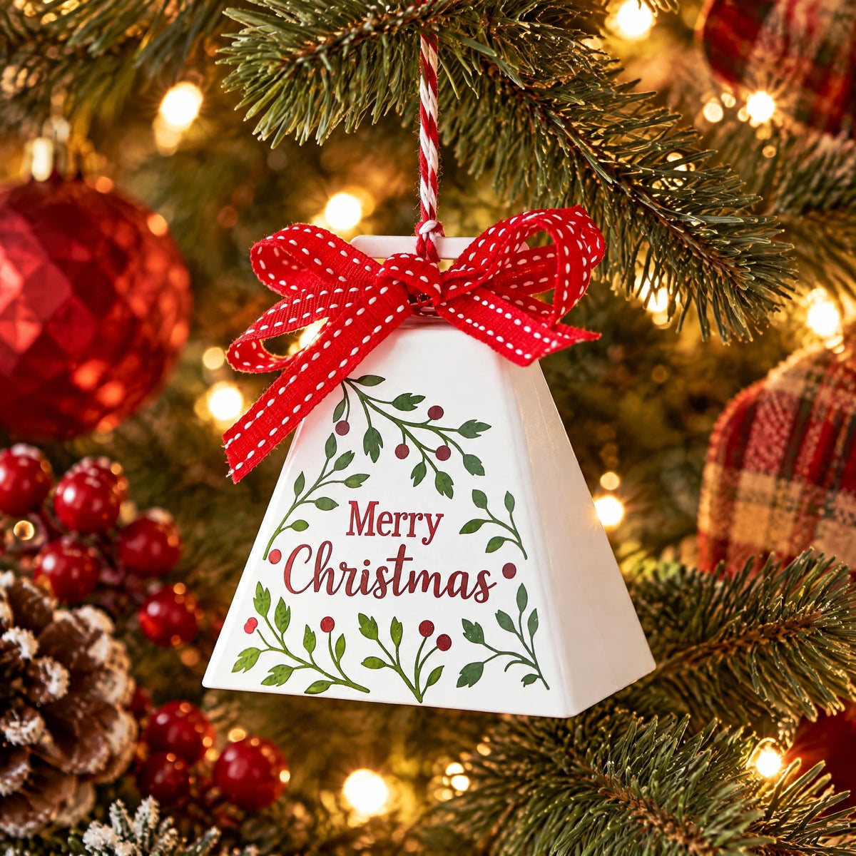 Red/White/Green Metal Merry Christmas Bell Christmas Ornament, 7.5", by Holiday Time