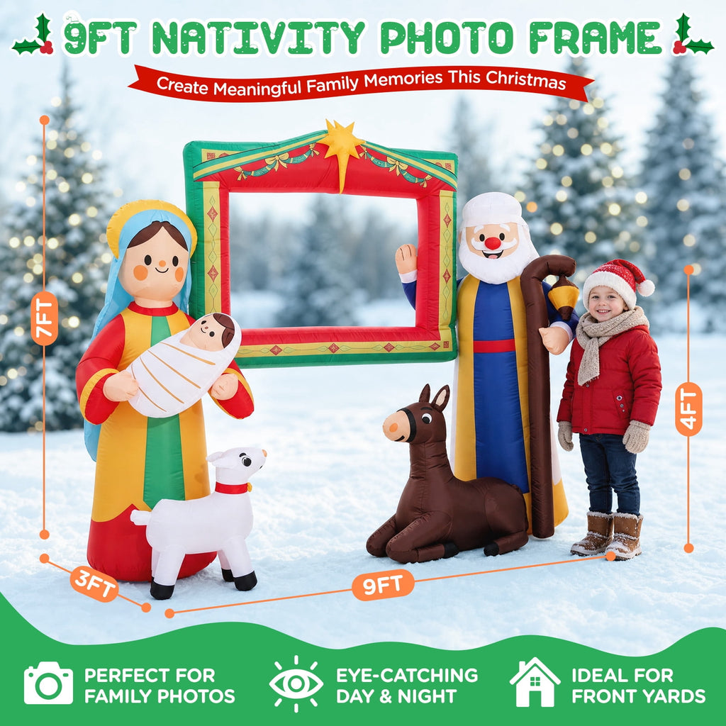 Wondiair 12FT Christmas Inflatable Nativity Scene with LED Lights for Outdoor Yard and Church Decor