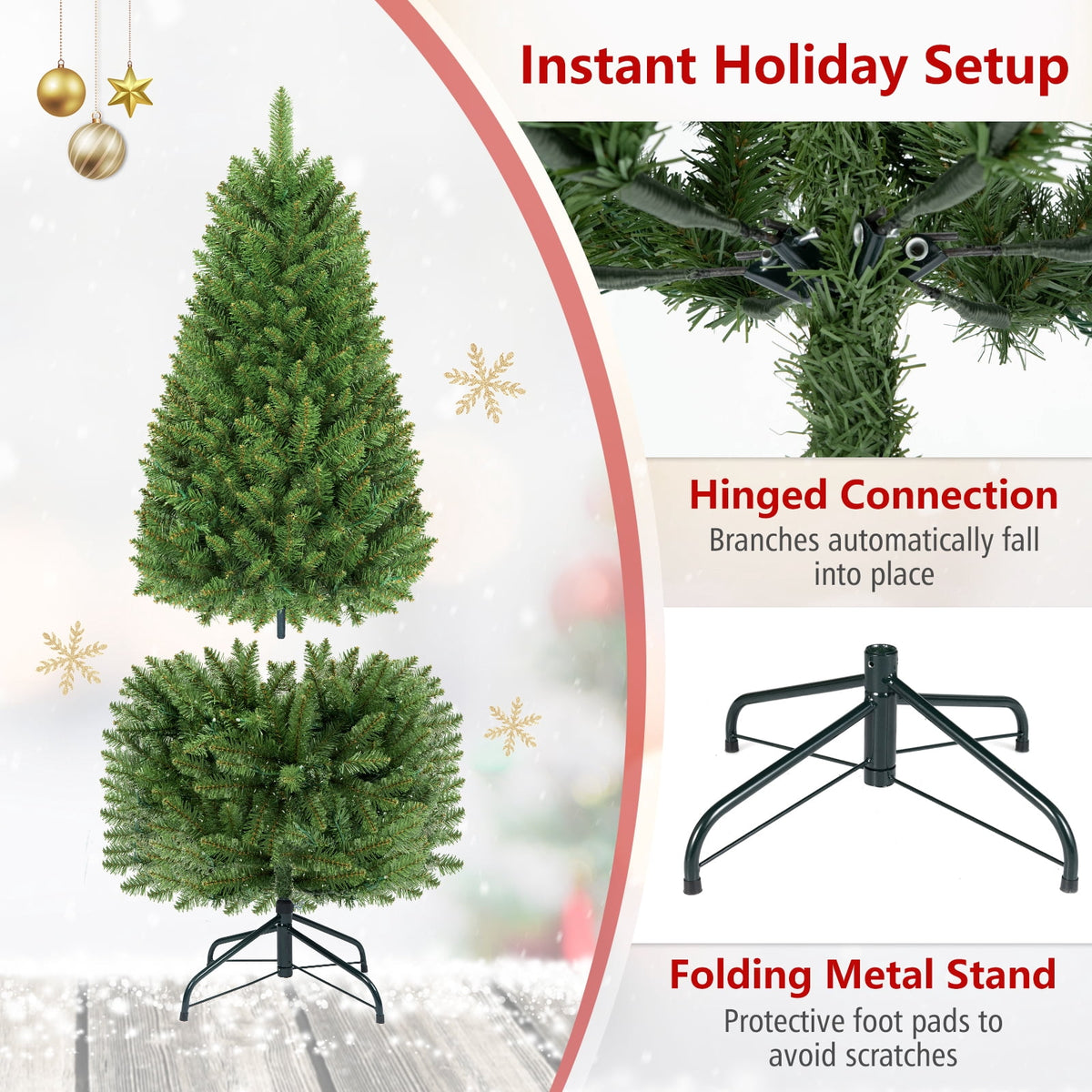 Costway 6Ft Pre-lit Artificial Pencil Christmas Tree Hinged Fir PVC Tree with 250 LED Lights