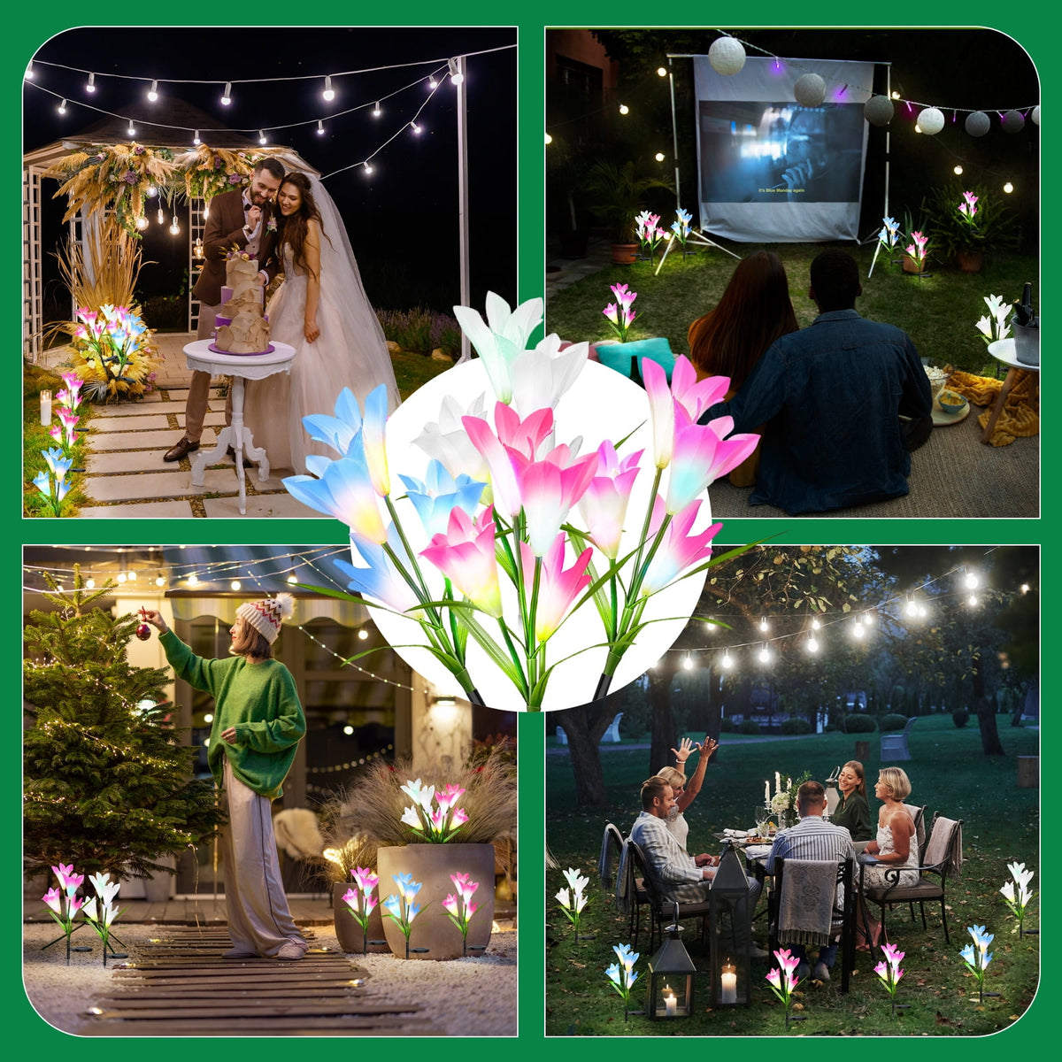 Solar Garden Lights Outdoor, 6 Packs Solar Lily Flower Lights Waterproof, Color Changing LED Solar Lights Outdoor Decorative, Bigger Solar Panel for Outside Patio Garden Pathway Yard Decoration