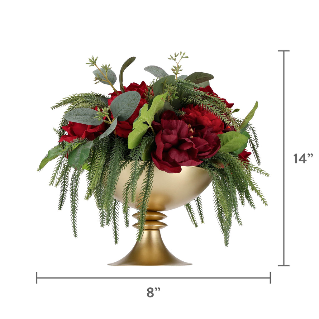 Evergreen and Floral Christmas Arrangement in Metal Pot, Multicolor, 14", by Holiday Time