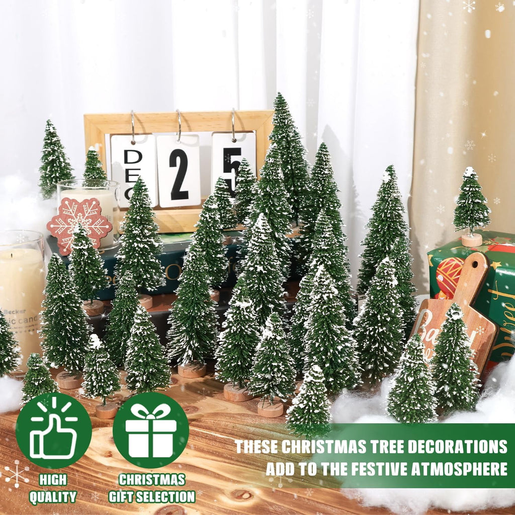 Ayieyill 30PCS Artificial Mini Christmas Trees, Mini Pine Tree Sisal Trees with Wood Base Bottle Brush Trees for Christmas Table Top Decor Winter Crafts Ornaments