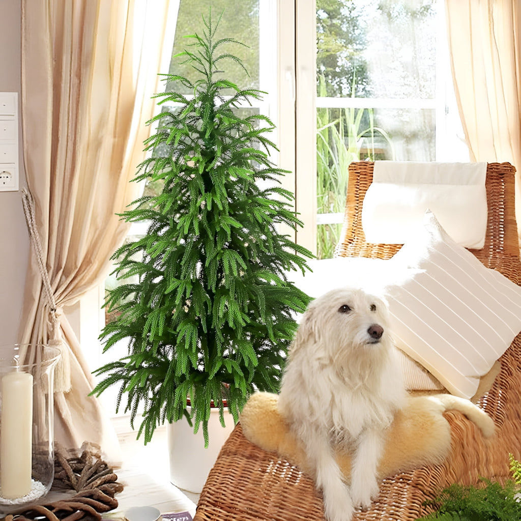 XIBUFE 2 Foot Artificial Norfolk Pine Christmas Tree with Pot, Realistic Potted Plant for Front Porch, Indoor Outdoor Garden, and Entryway Holiday Decor