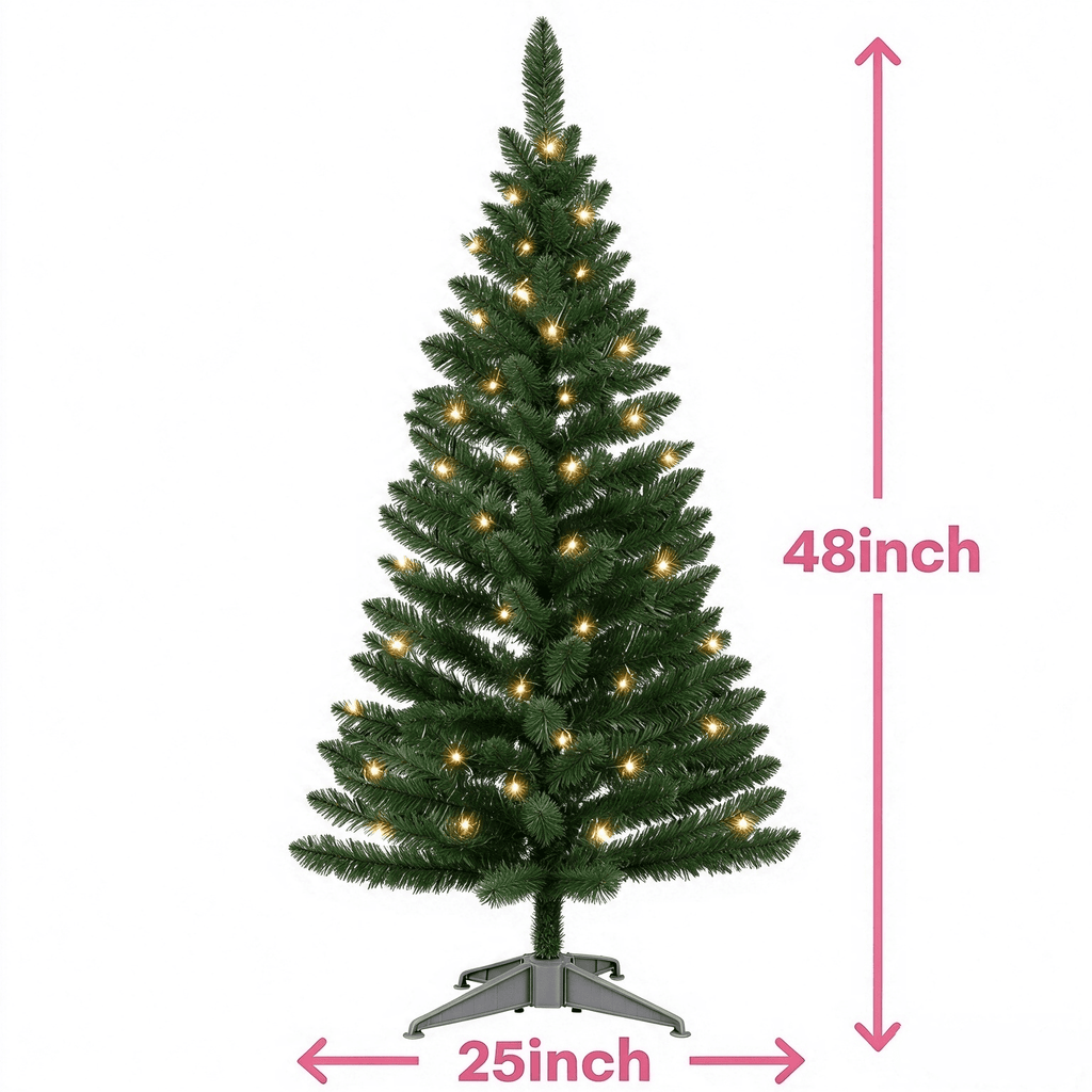 Cowin 4ft Artificial Christmas Tree,Pre-lit Tinsel Pine Spruce Tree, Small Xmas Tree for Home, Office and Party,White