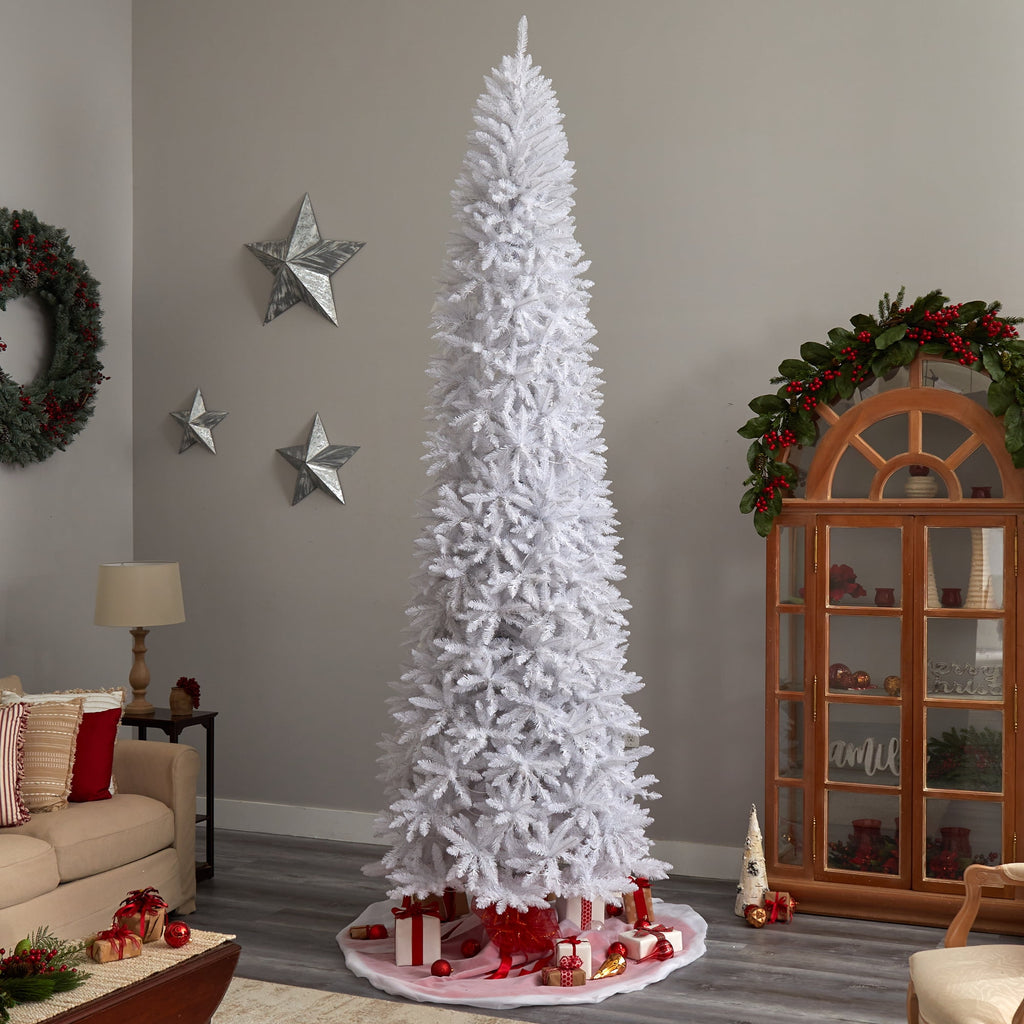 Nearly Natural 3' White Slim Artificial Christmas Tree Prelit 50 Warm White LED Lights