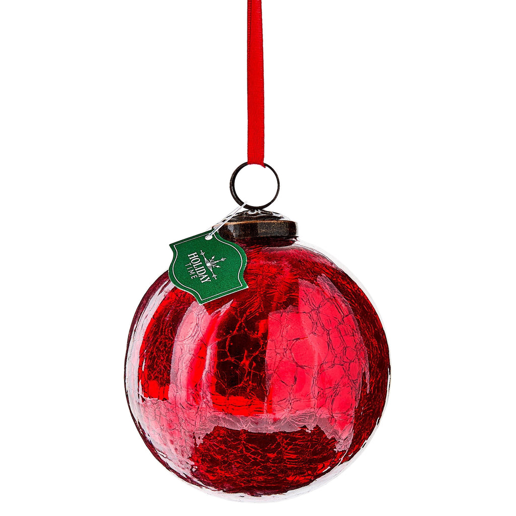 Red Crackle Glass Ball Christmas Ornament, 4", by Holiday Time