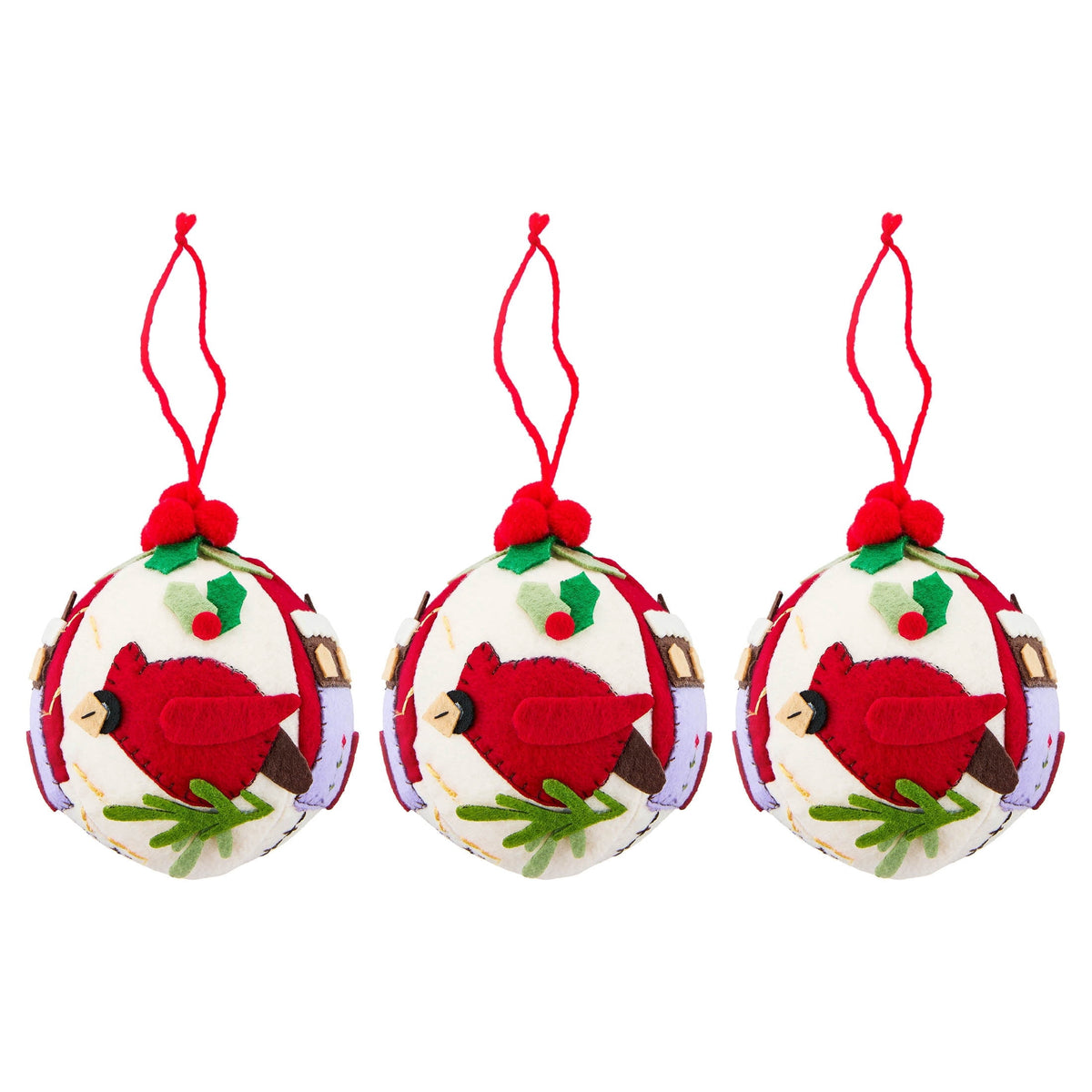 4-Count Multicolor Fabric Cardinal Ball Christmas Ornaments, 4.75", by Holiday Time